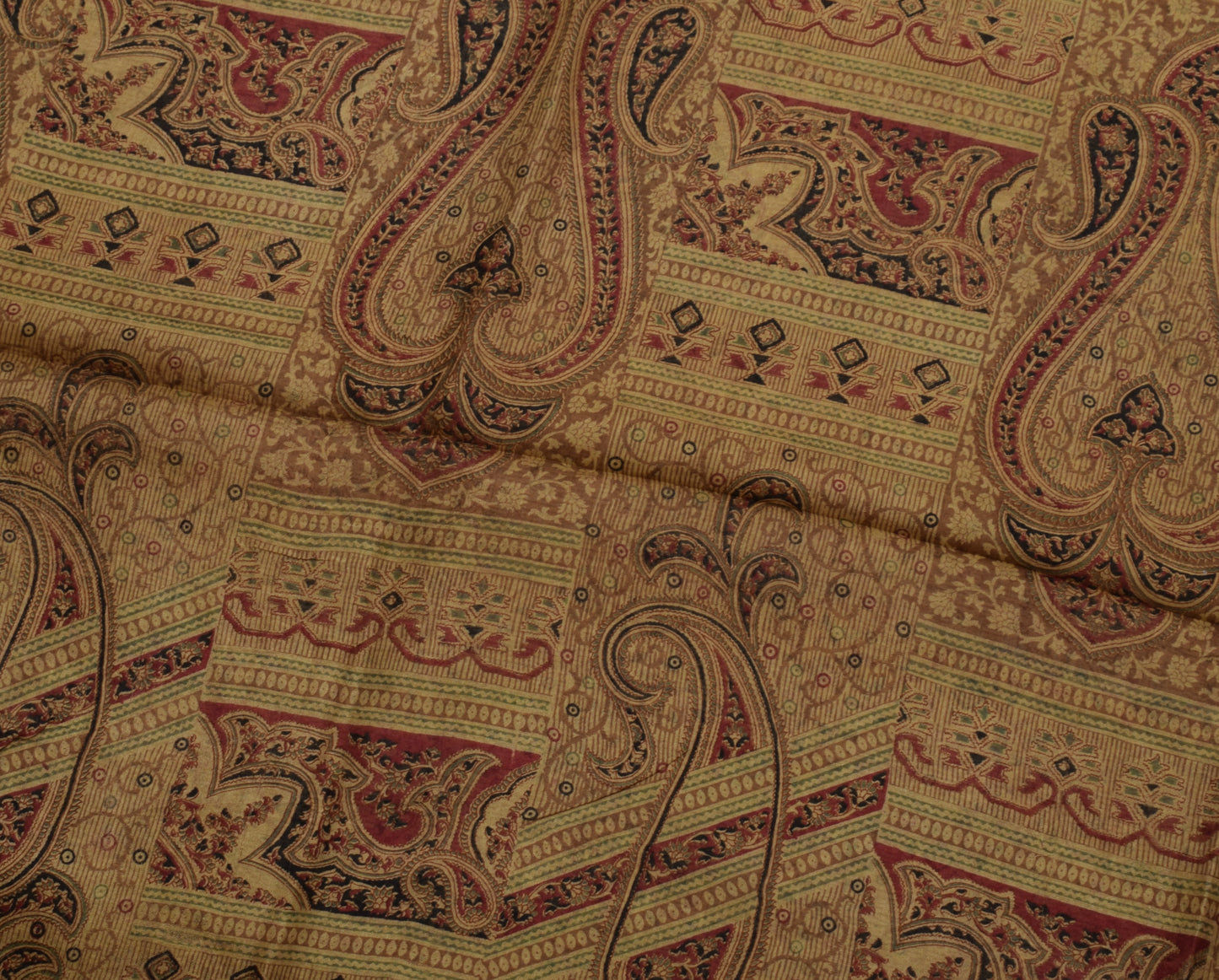 Sushila Vintage Brown Scrap Saree 100% Pure Silk Printed Floral Sari Fabric