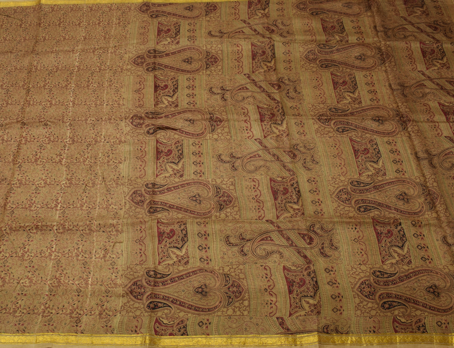 Sushila Vintage Brown Scrap Saree 100% Pure Silk Printed Floral Sari Fabric