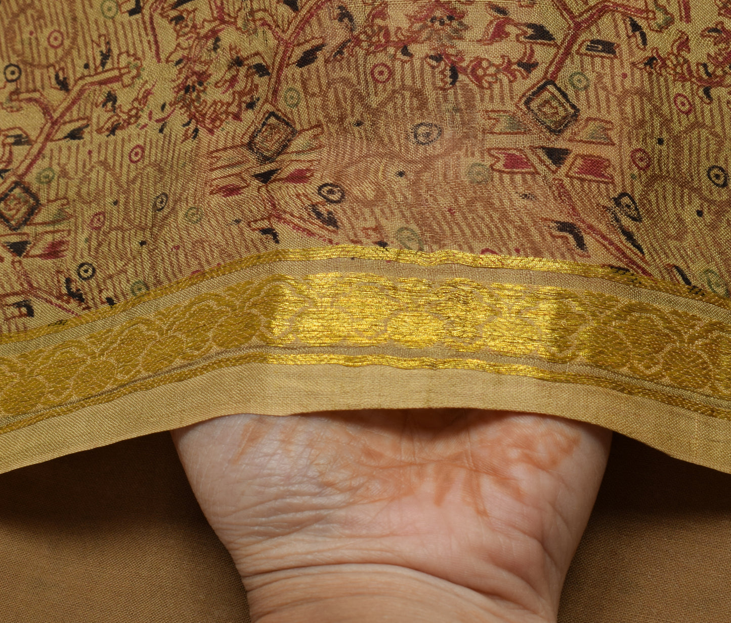 Sushila Vintage Brown Scrap Saree 100% Pure Silk Printed Floral Sari Fabric