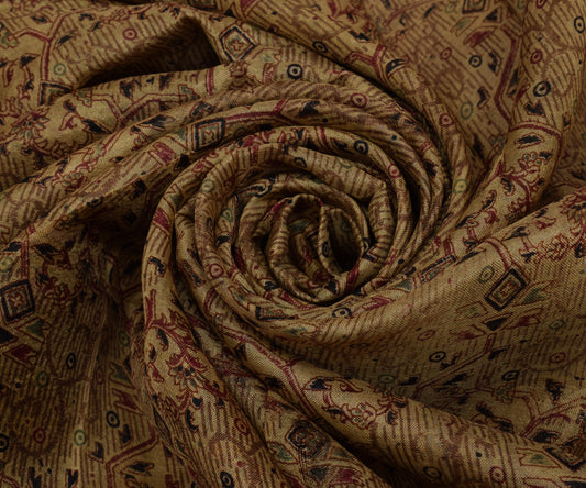 Sushila Vintage Brown Scrap Saree 100% Pure Silk Printed Floral Sari Fabric
