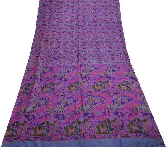 Sushila Vintage Purple Scrap Saree 100% Pure Silk Printed 5 Yard Sari Fabric