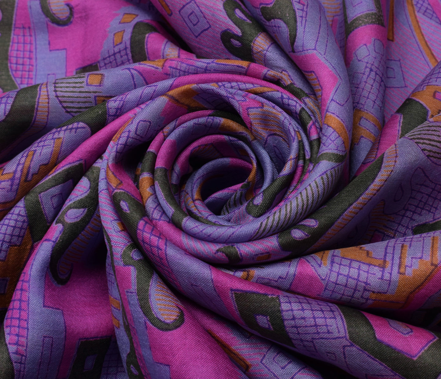 Sushila Vintage Purple Scrap Saree 100% Pure Silk Printed 5 Yard Sari Fabric