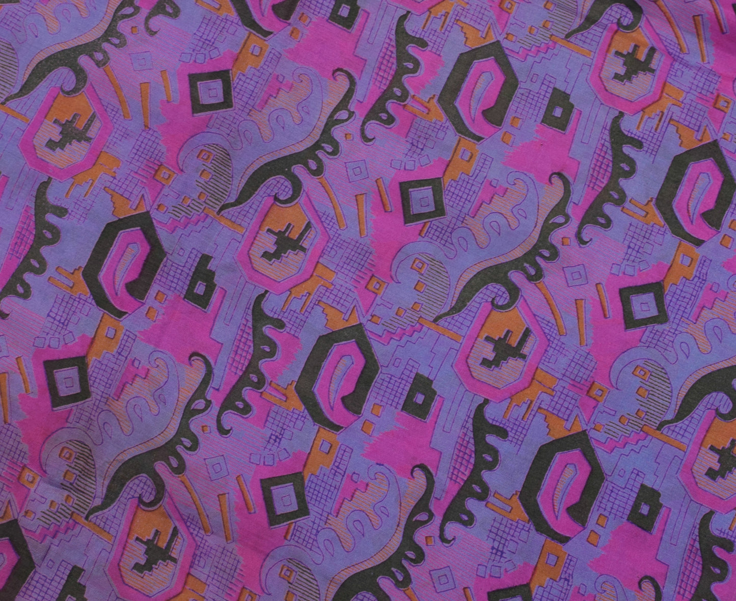 Sushila Vintage Purple Scrap Saree 100% Pure Silk Printed 5 Yard Sari Fabric