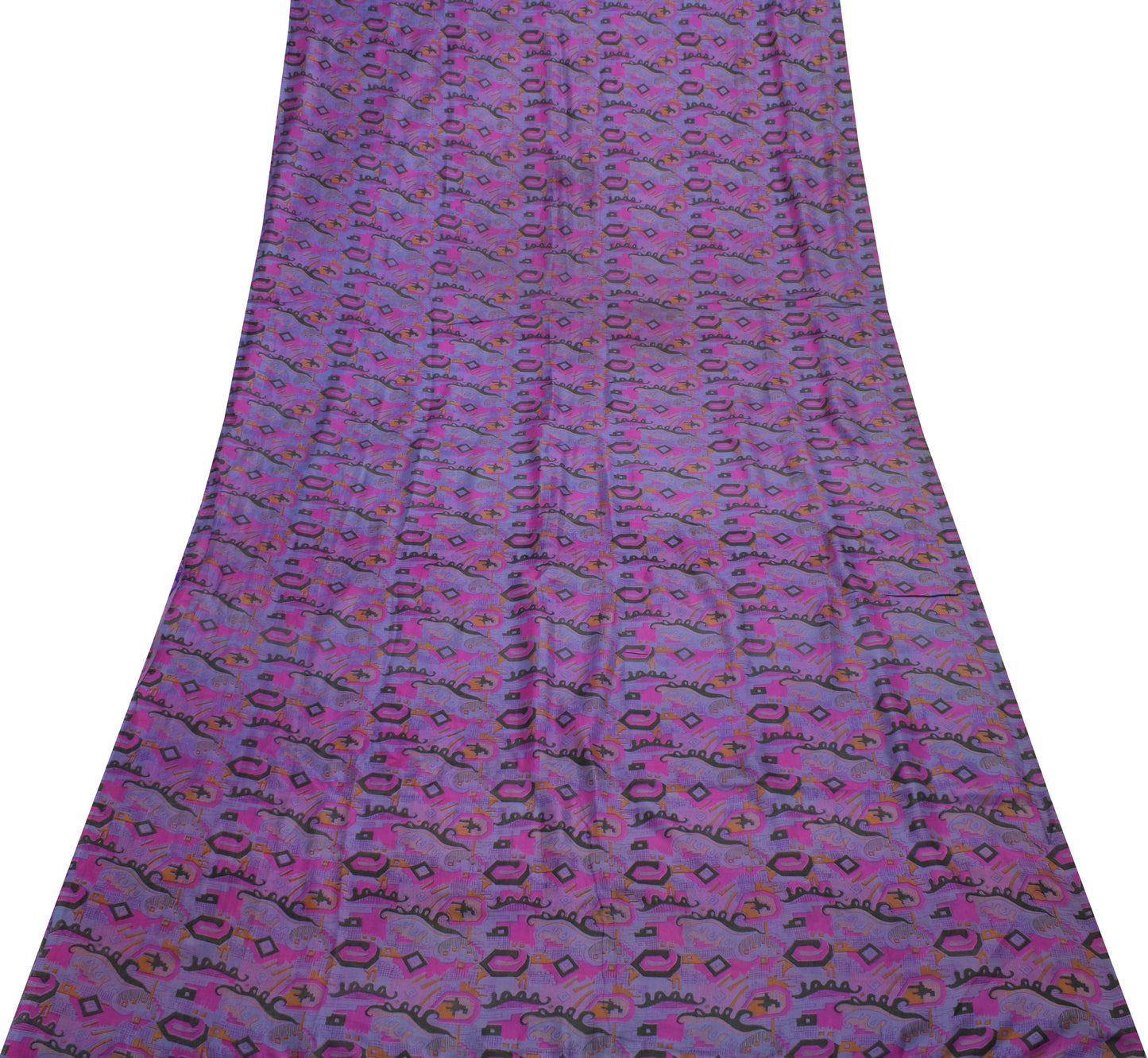 Sushila Vintage Purple Scrap Saree 100% Pure Silk Printed 5 Yard Sari Fabric