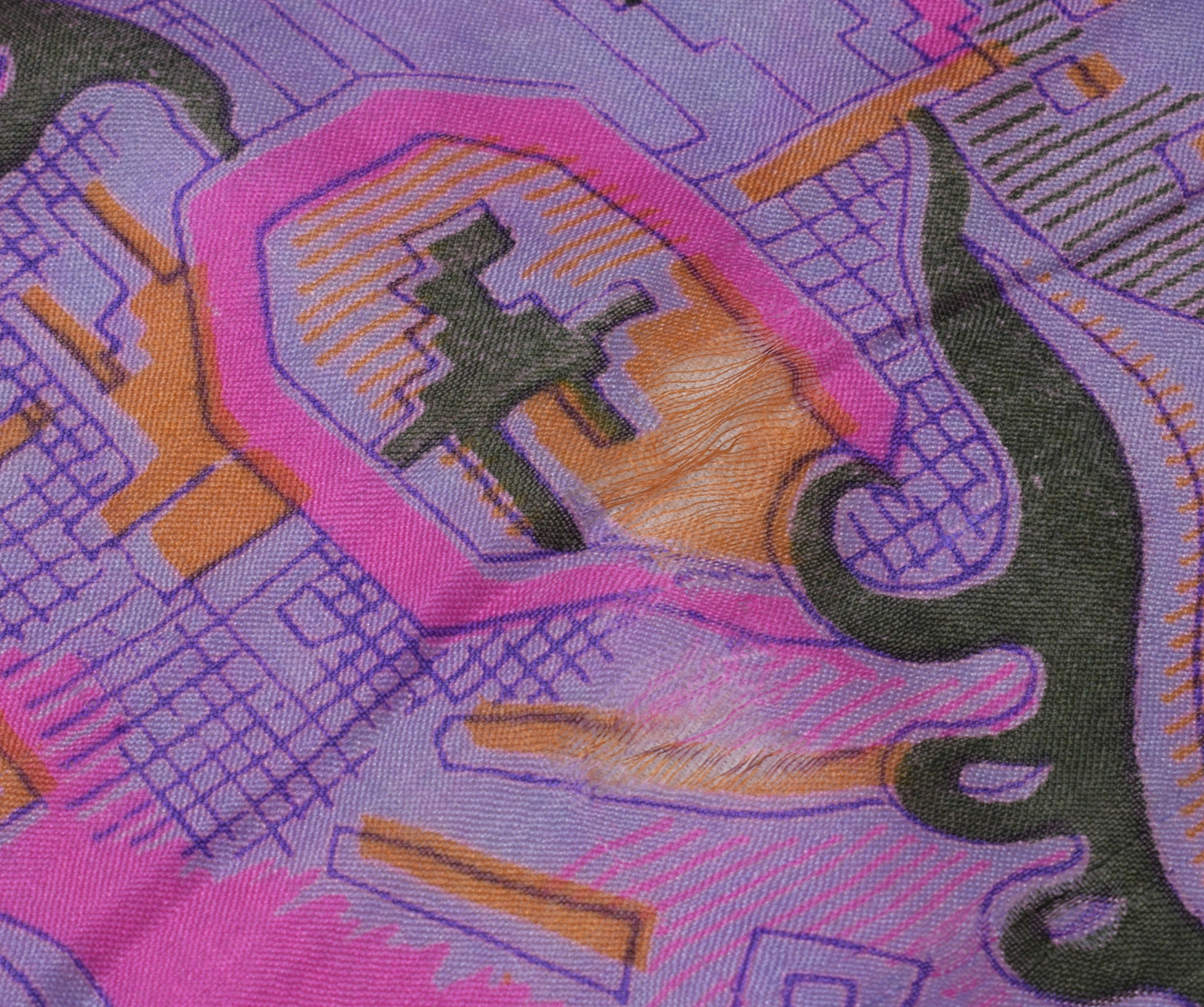 Sushila Vintage Purple Scrap Saree 100% Pure Silk Printed 5 Yard Sari Fabric