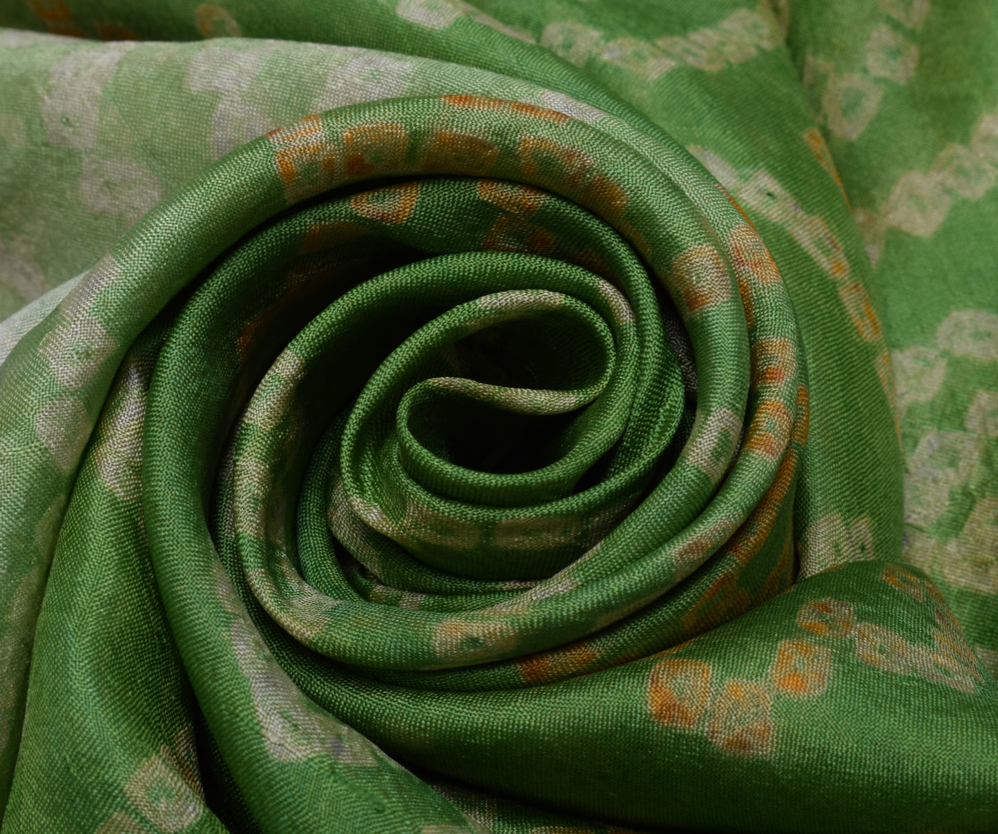 Sushila Vintage Green Scrap Saree 100% Pure Silk Bandhani Printed Sari Fabric