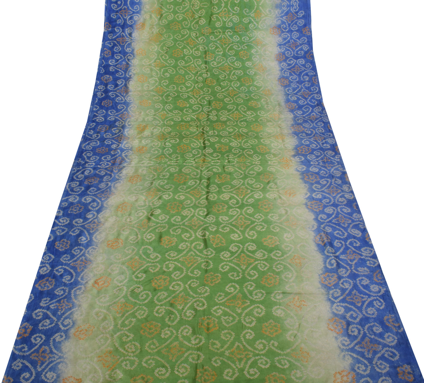 Sushila Vintage Green Scrap Saree 100% Pure Silk Bandhani Printed Sari Fabric