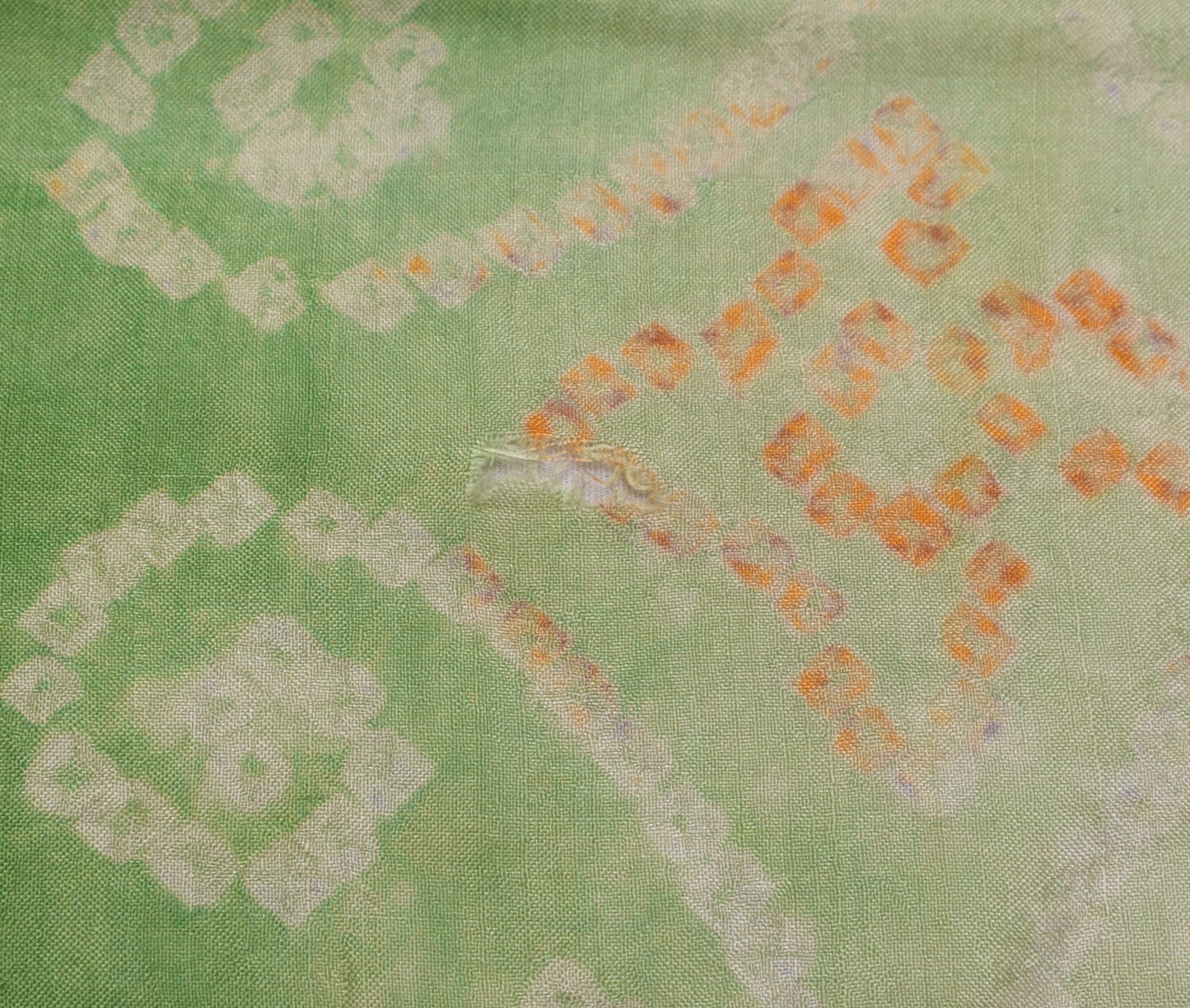 Sushila Vintage Green Scrap Saree 100% Pure Silk Bandhani Printed Sari Fabric