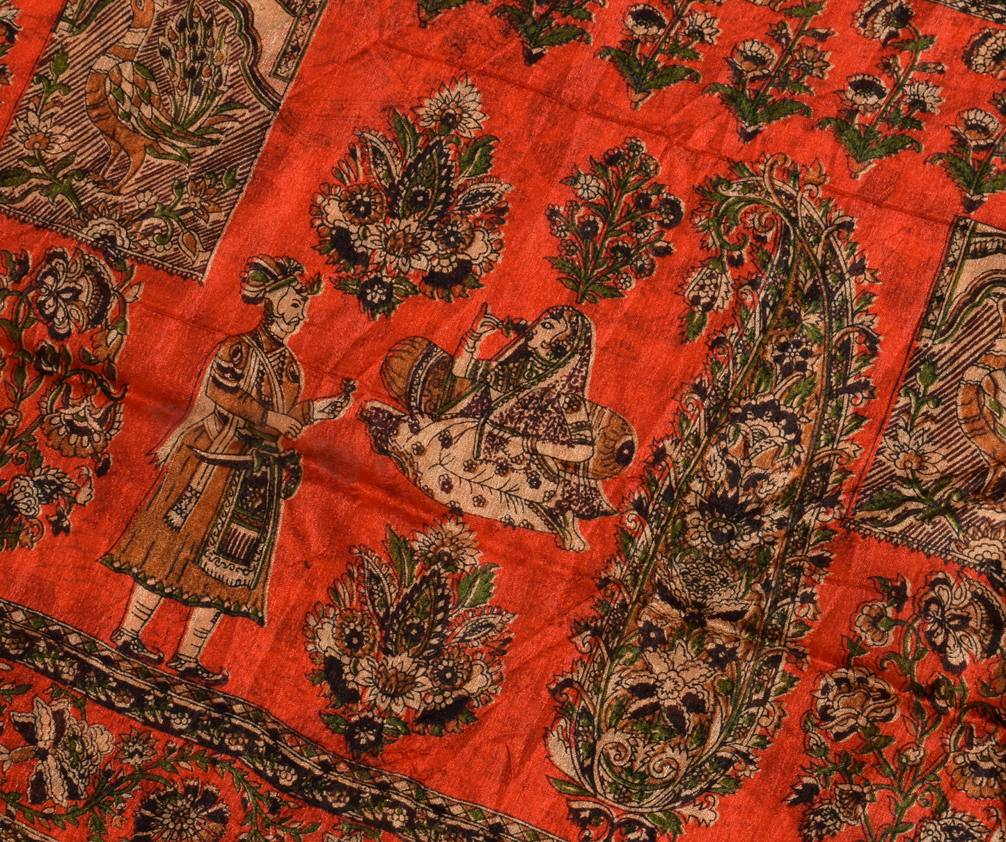 Sushila Vintage Brown Scrap Saree Blend Silk Printed 5 Yard Sari Craft Fabric