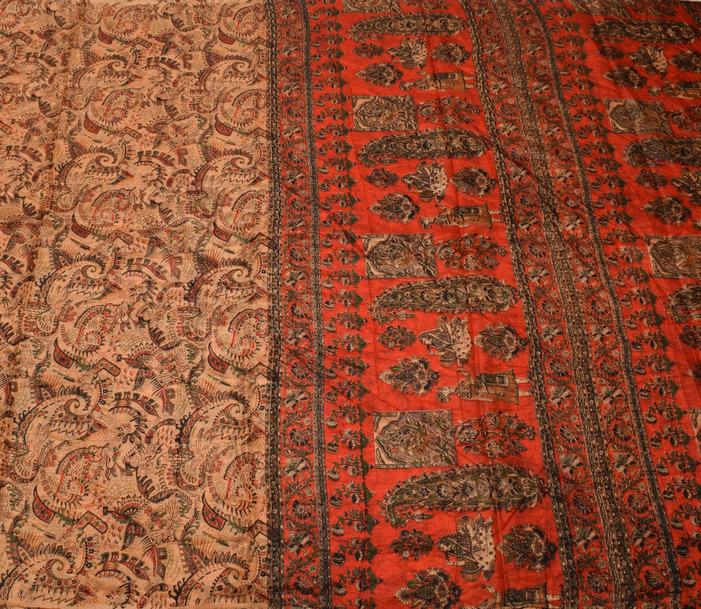 Sushila Vintage Brown Scrap Saree Blend Silk Printed 5 Yard Sari Craft Fabric