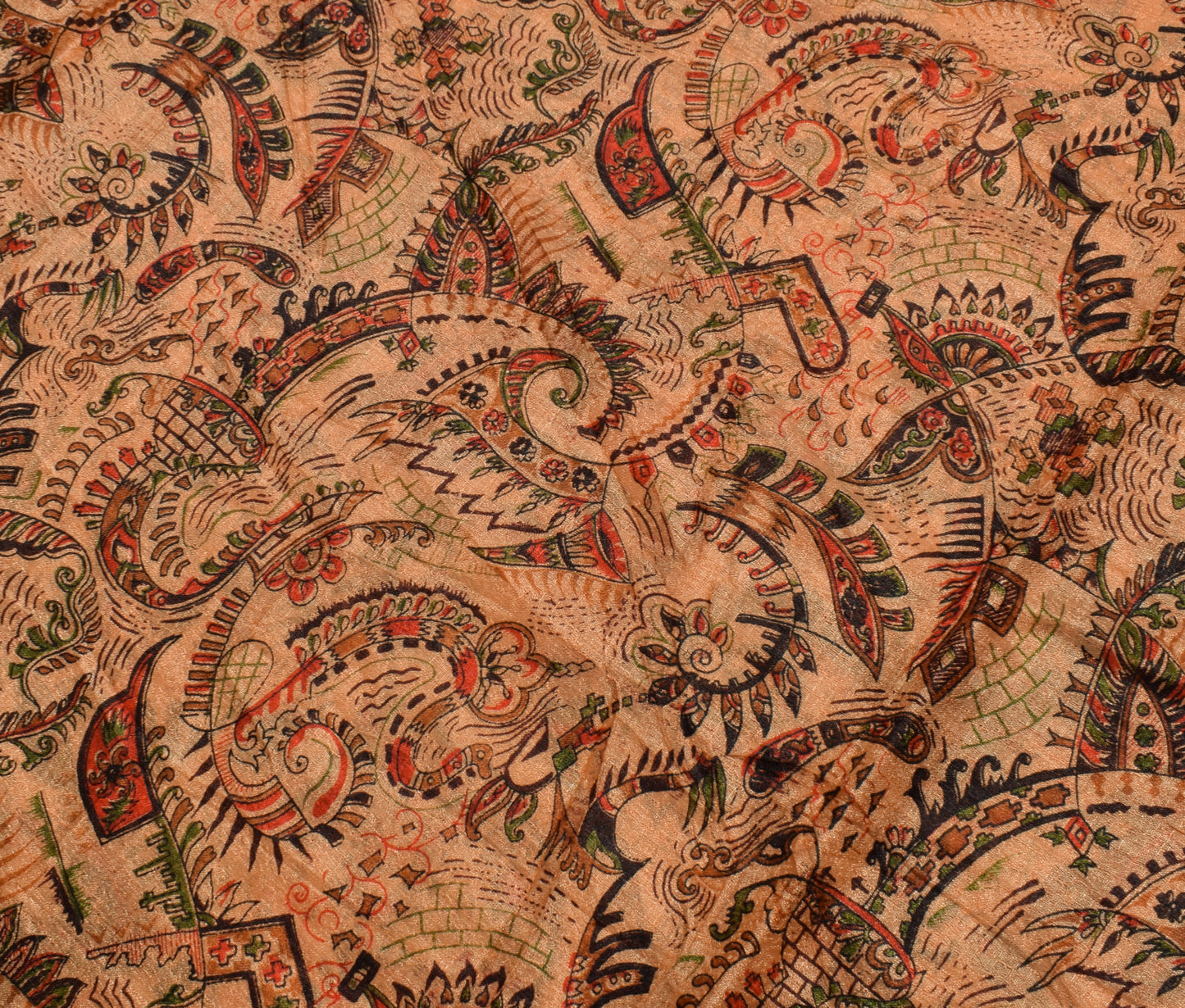 Sushila Vintage Brown Scrap Saree Blend Silk Printed 5 Yard Sari Craft Fabric