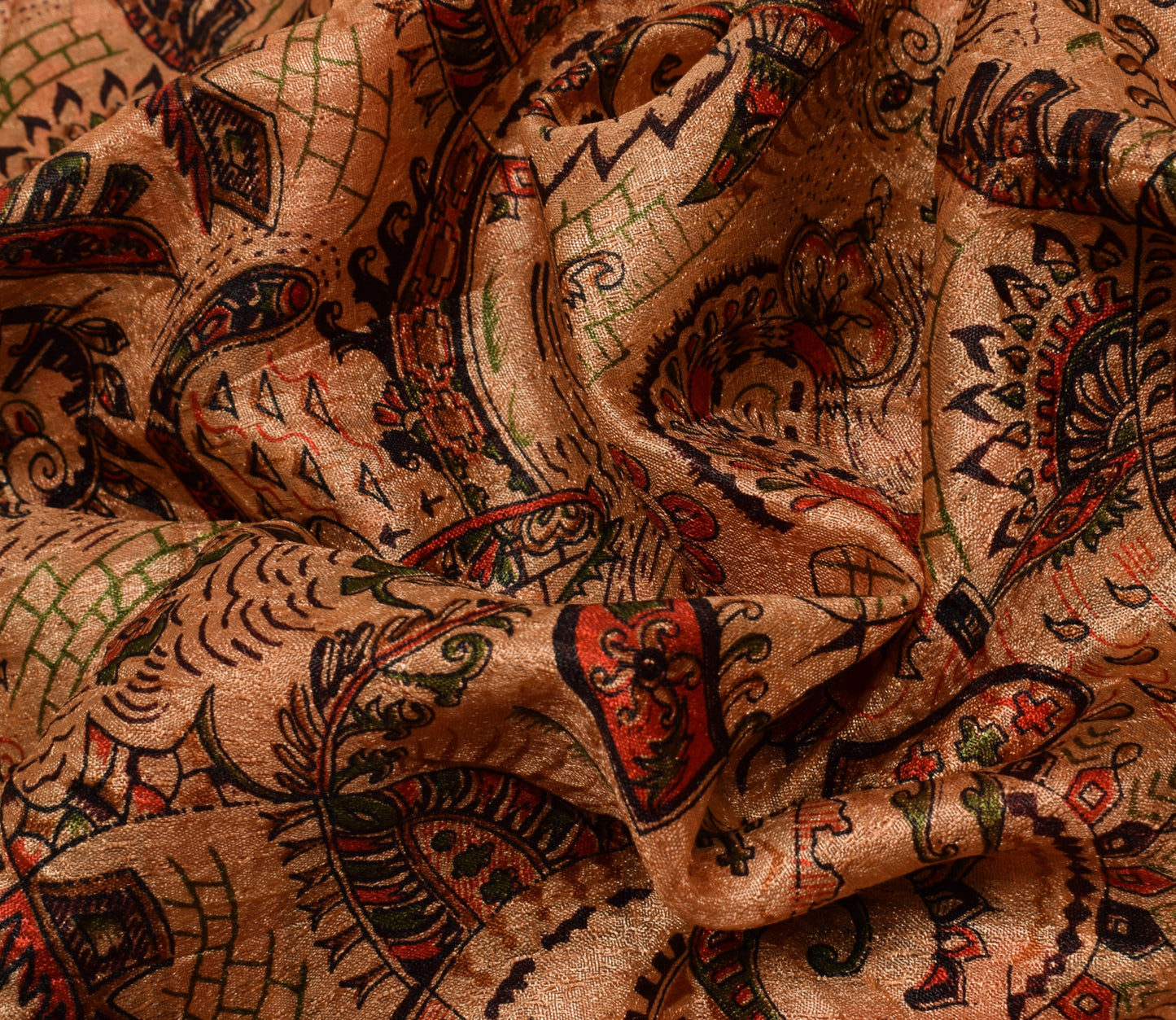 Sushila Vintage Brown Scrap Saree Blend Silk Printed 5 Yard Sari Craft Fabric