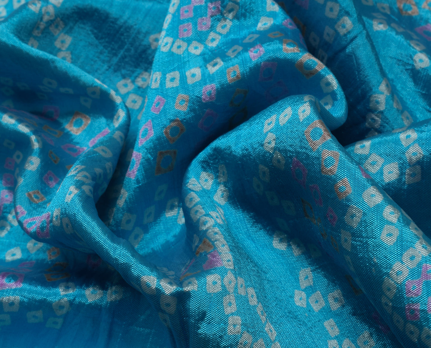 Sushila Vintage Indian Blue Scrap Saree Blend Silk Bandhani Printed Sari Fabric