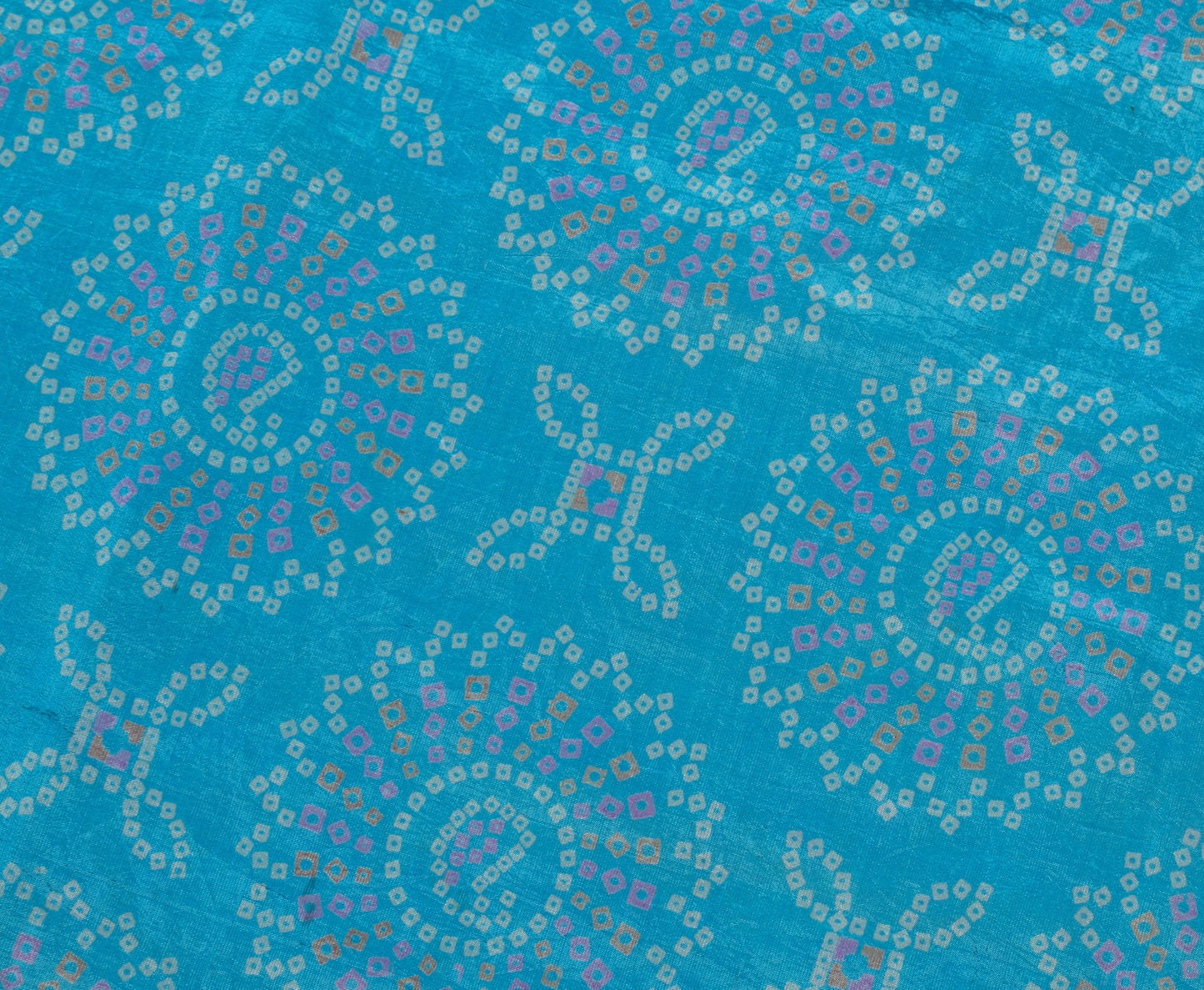 Sushila Vintage Indian Blue Scrap Saree Blend Silk Bandhani Printed Sari Fabric
