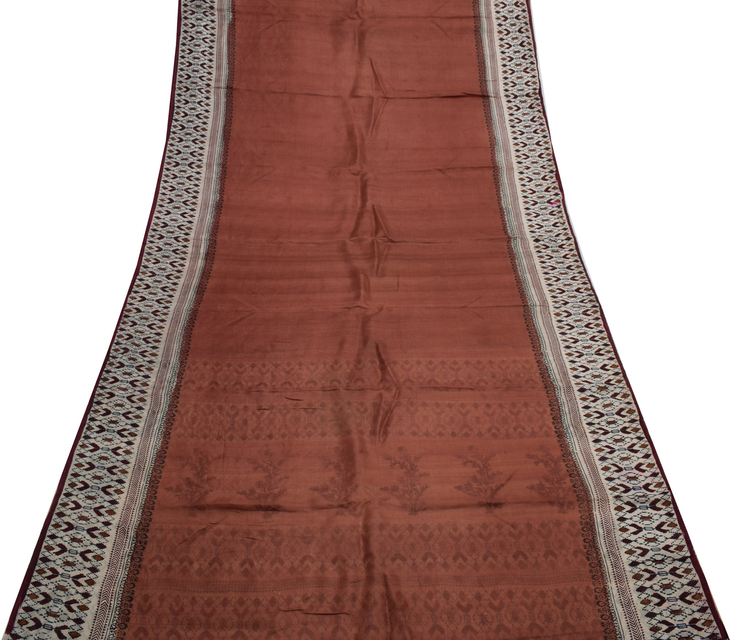 Sushila Vintage Brown Scrap Saree 100% Pure Silk Printed Sari 5 YD Craft  Fabric