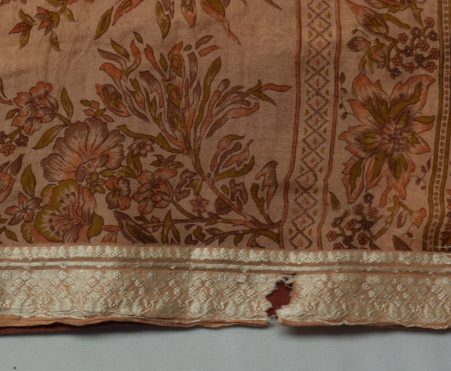Sushila Vintage Brown Scrap Saree 100% Pure Silk Printed Floral Sari Fabric