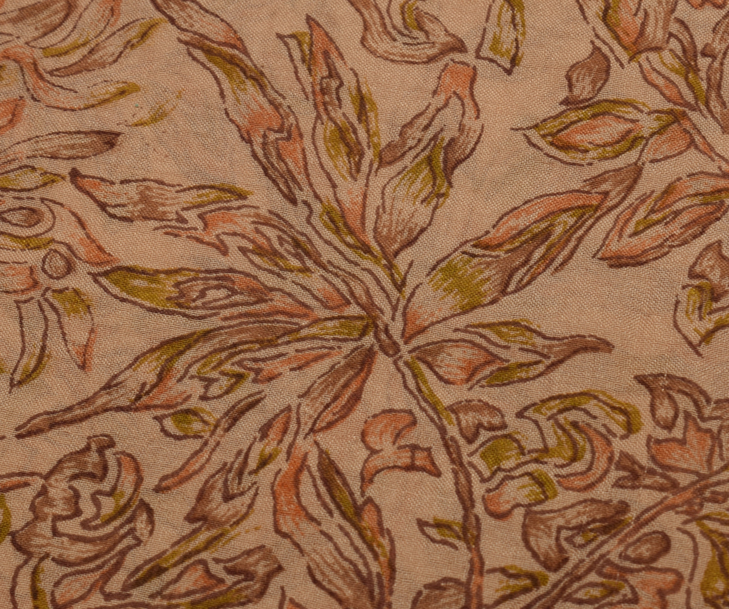 Sushila Vintage Brown Scrap Saree 100% Pure Silk Printed Floral Sari Fabric