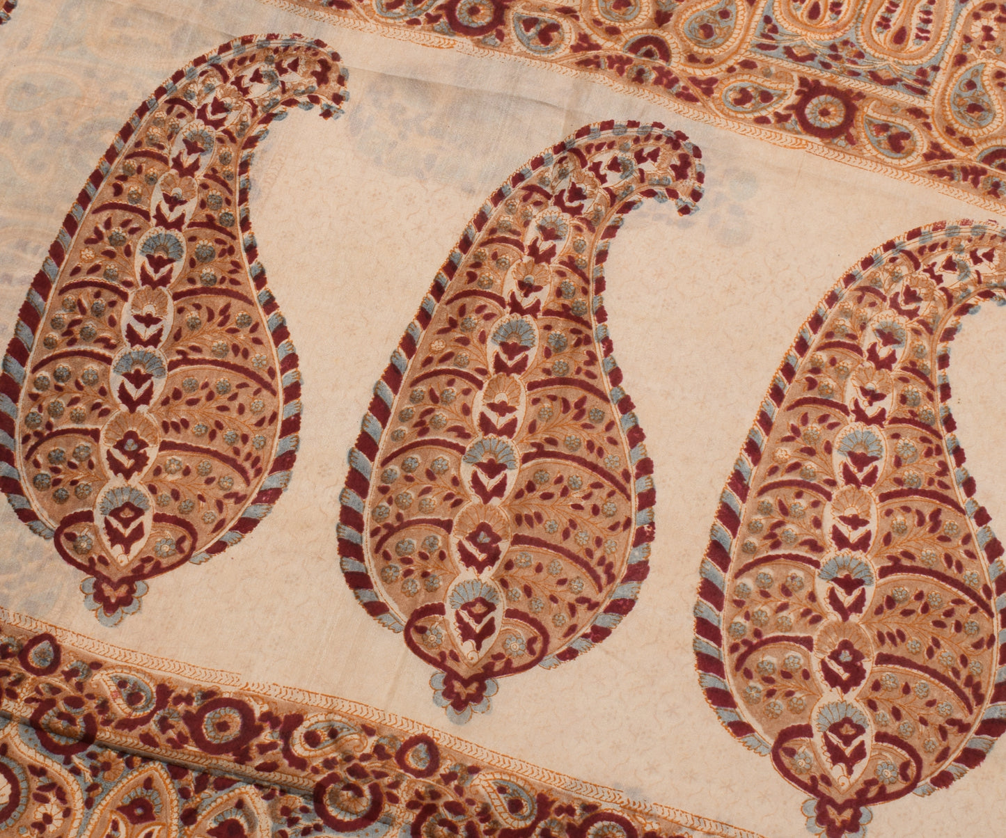 Sushila Vintage Cream Scrap Saree 100% Pure Silk Printed Sari 5 YD Craft Fabric