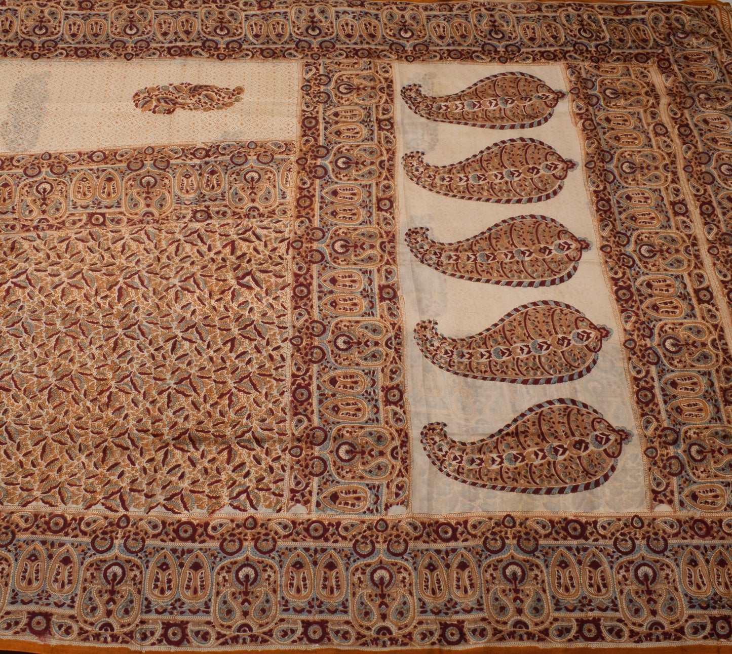 Sushila Vintage Cream Scrap Saree 100% Pure Silk Printed Sari 5 YD Craft Fabric