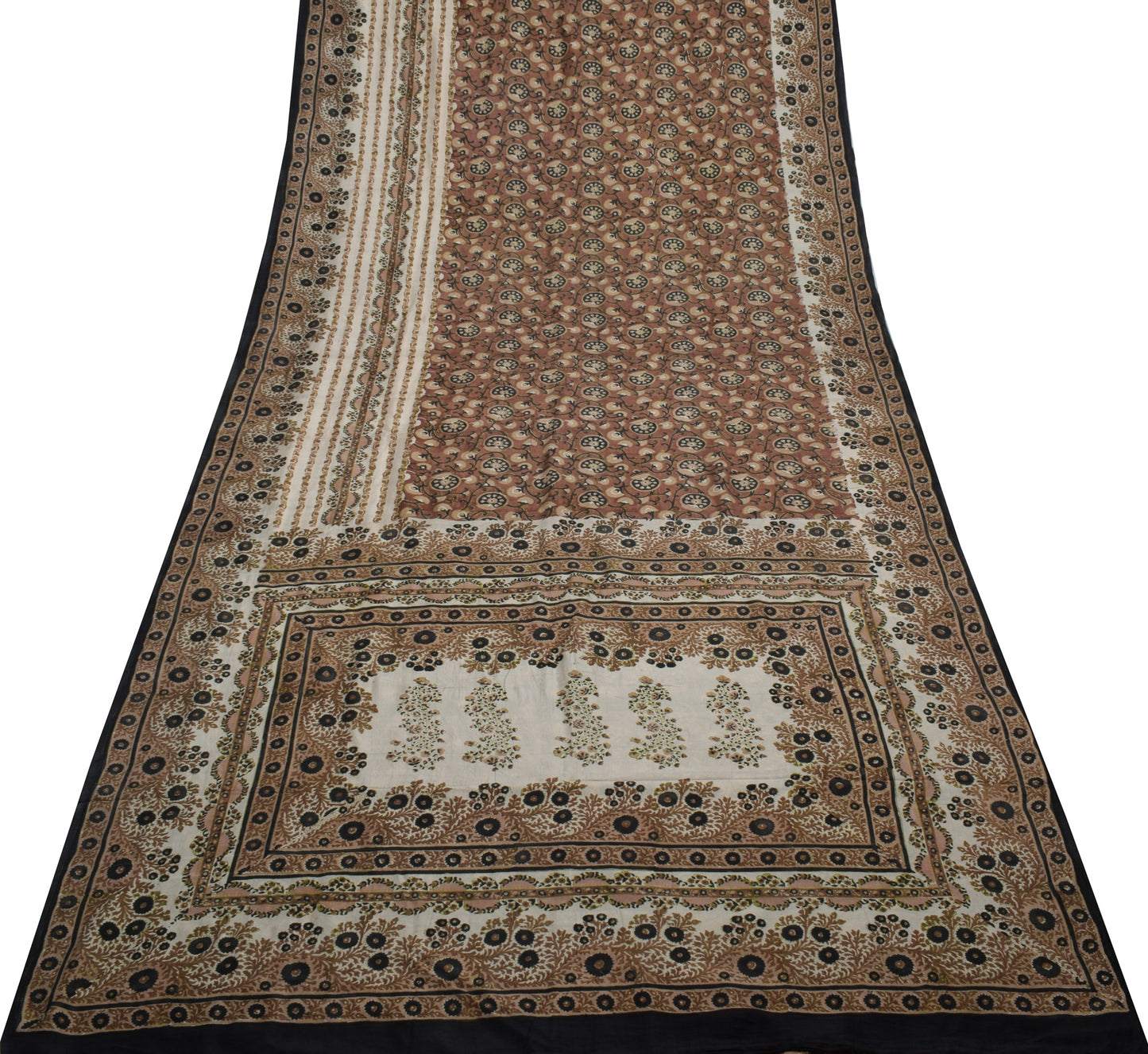 Sushila Vintage Brown Scrap Saree 100% Pure Silk Printed Floral Sari Fabric