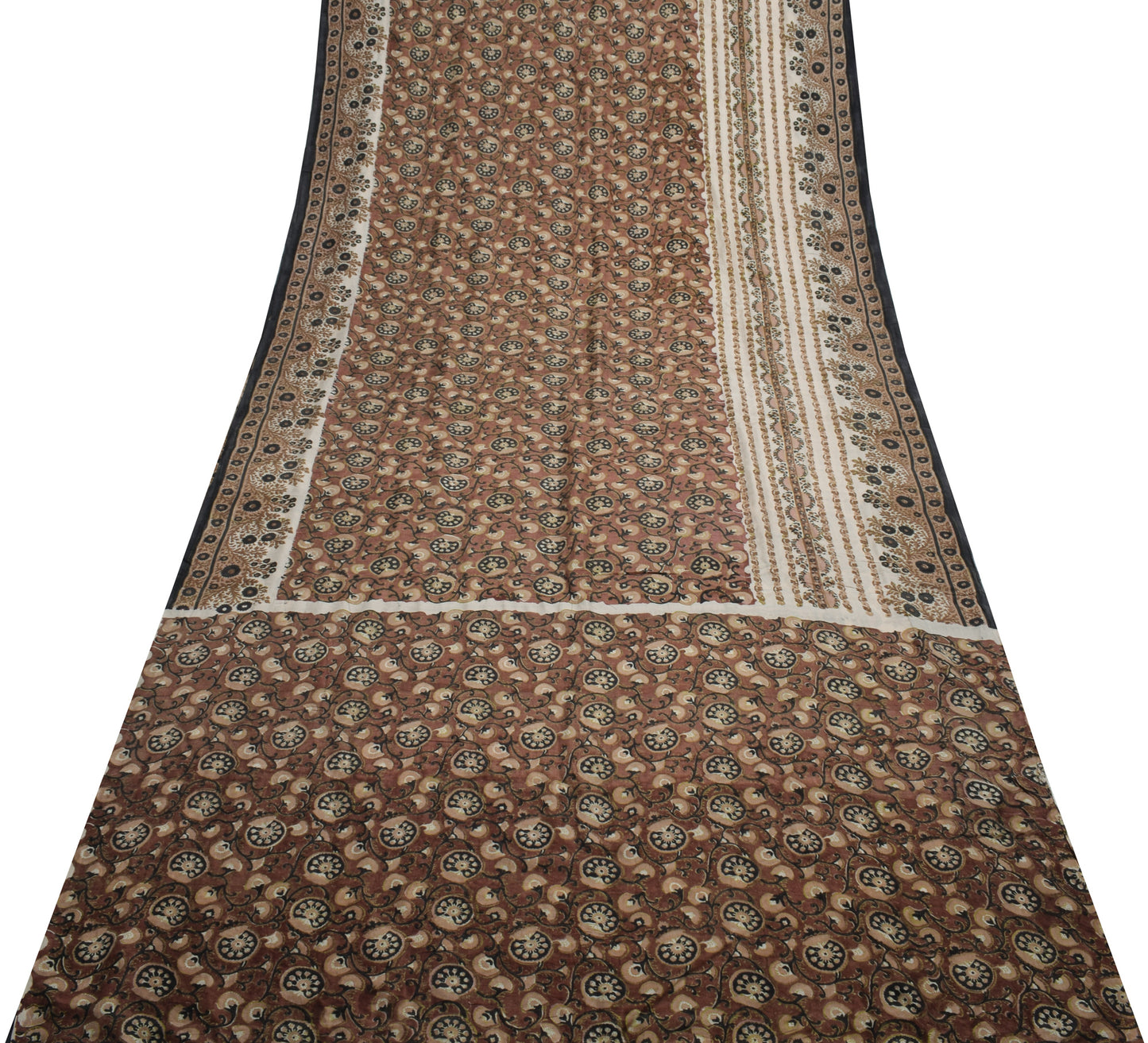 Sushila Vintage Brown Scrap Saree 100% Pure Silk Printed Floral Sari Fabric