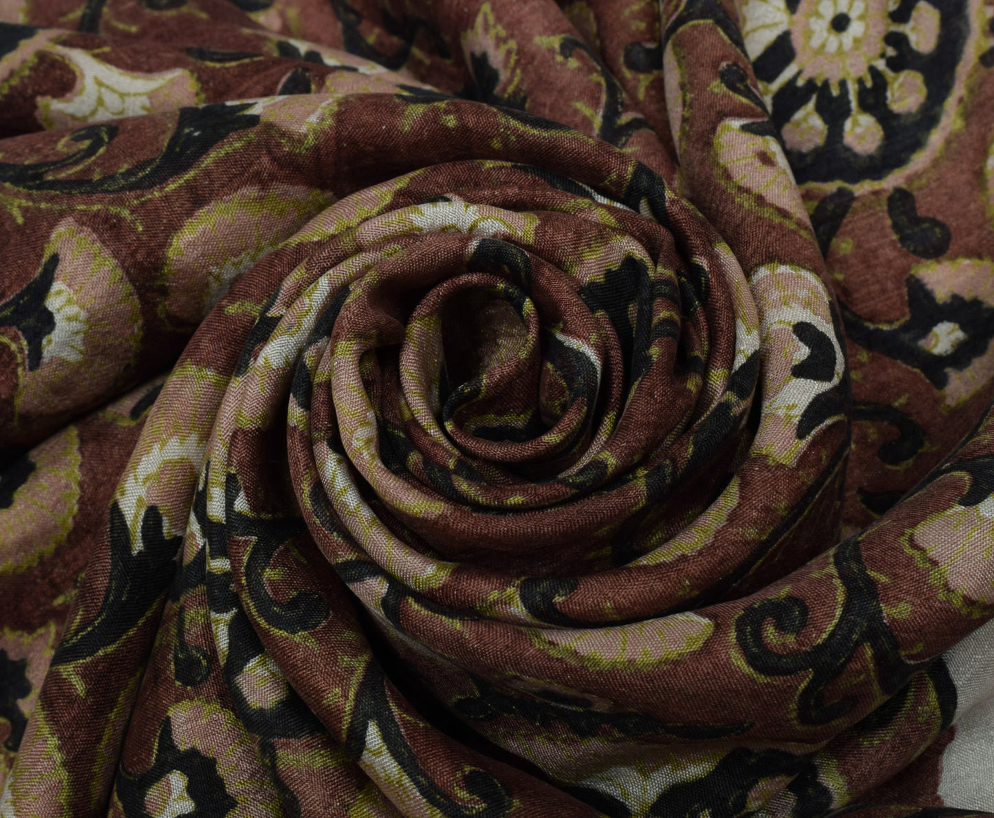 Sushila Vintage Brown Scrap Saree 100% Pure Silk Printed Floral Sari Fabric