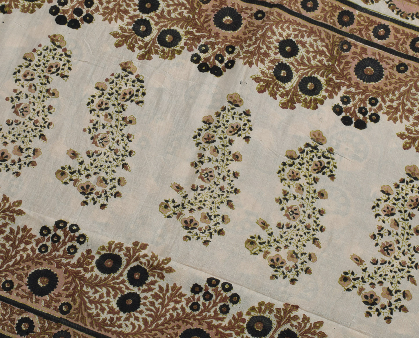 Sushila Vintage Brown Scrap Saree 100% Pure Silk Printed Floral Sari Fabric