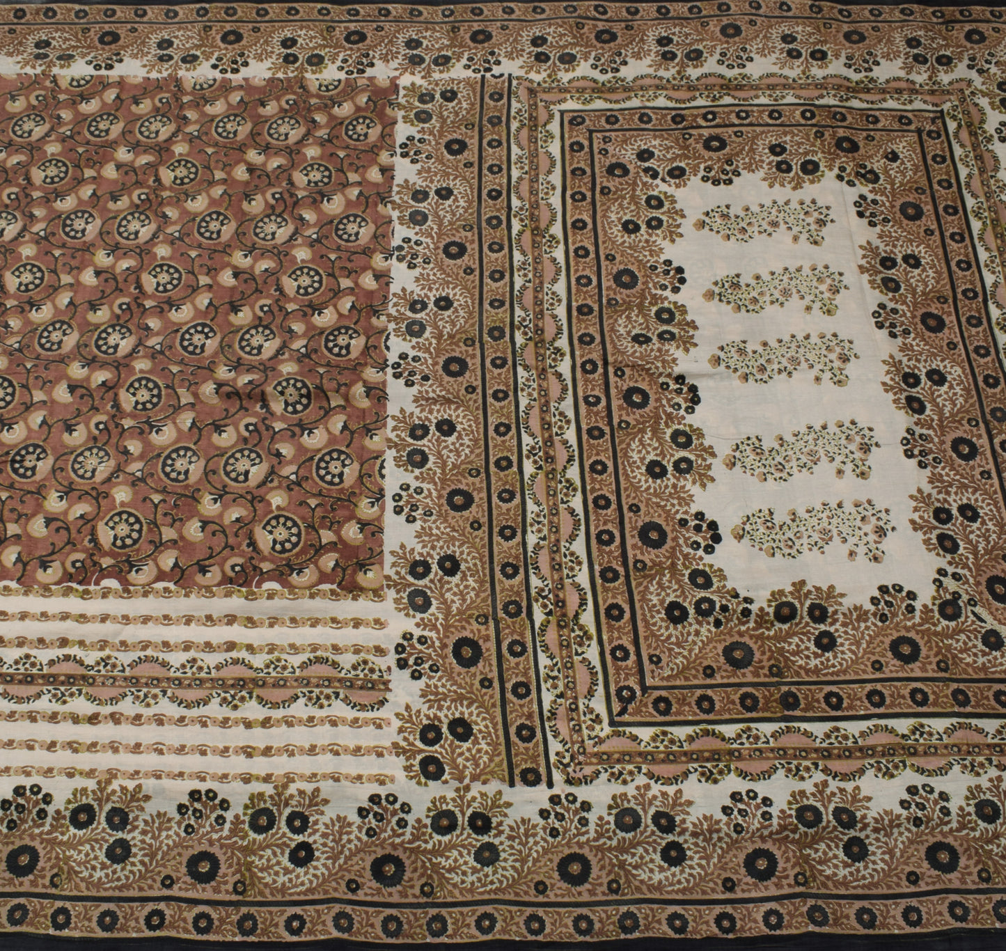Sushila Vintage Brown Scrap Saree 100% Pure Silk Printed Floral Sari Fabric