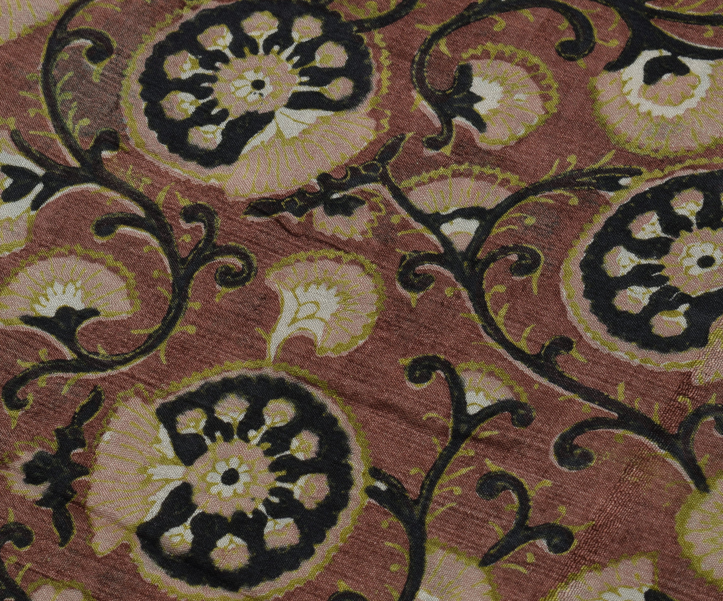 Sushila Vintage Brown Scrap Saree 100% Pure Silk Printed Floral Sari Fabric