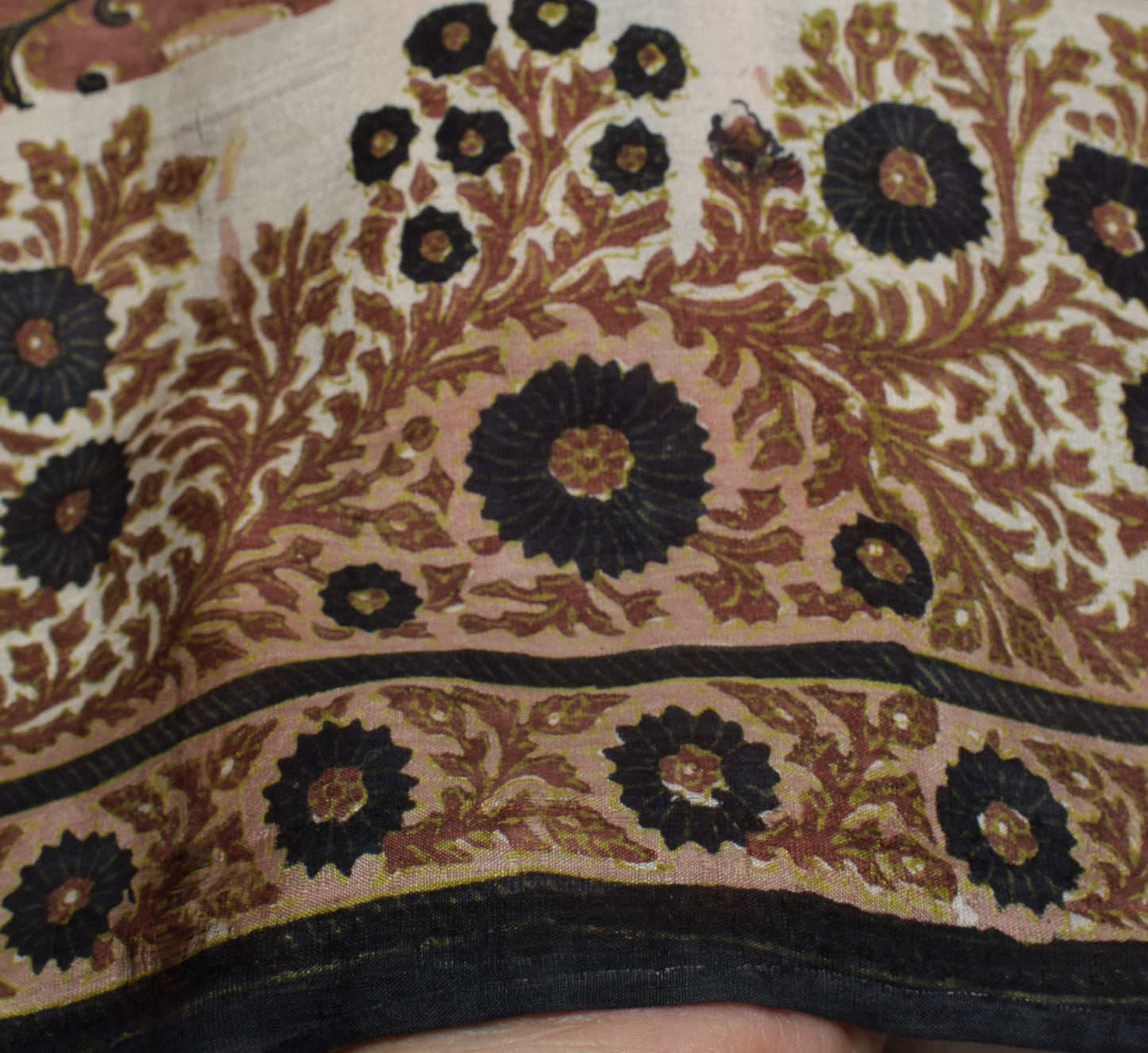 Sushila Vintage Brown Scrap Saree 100% Pure Silk Printed Floral Sari Fabric