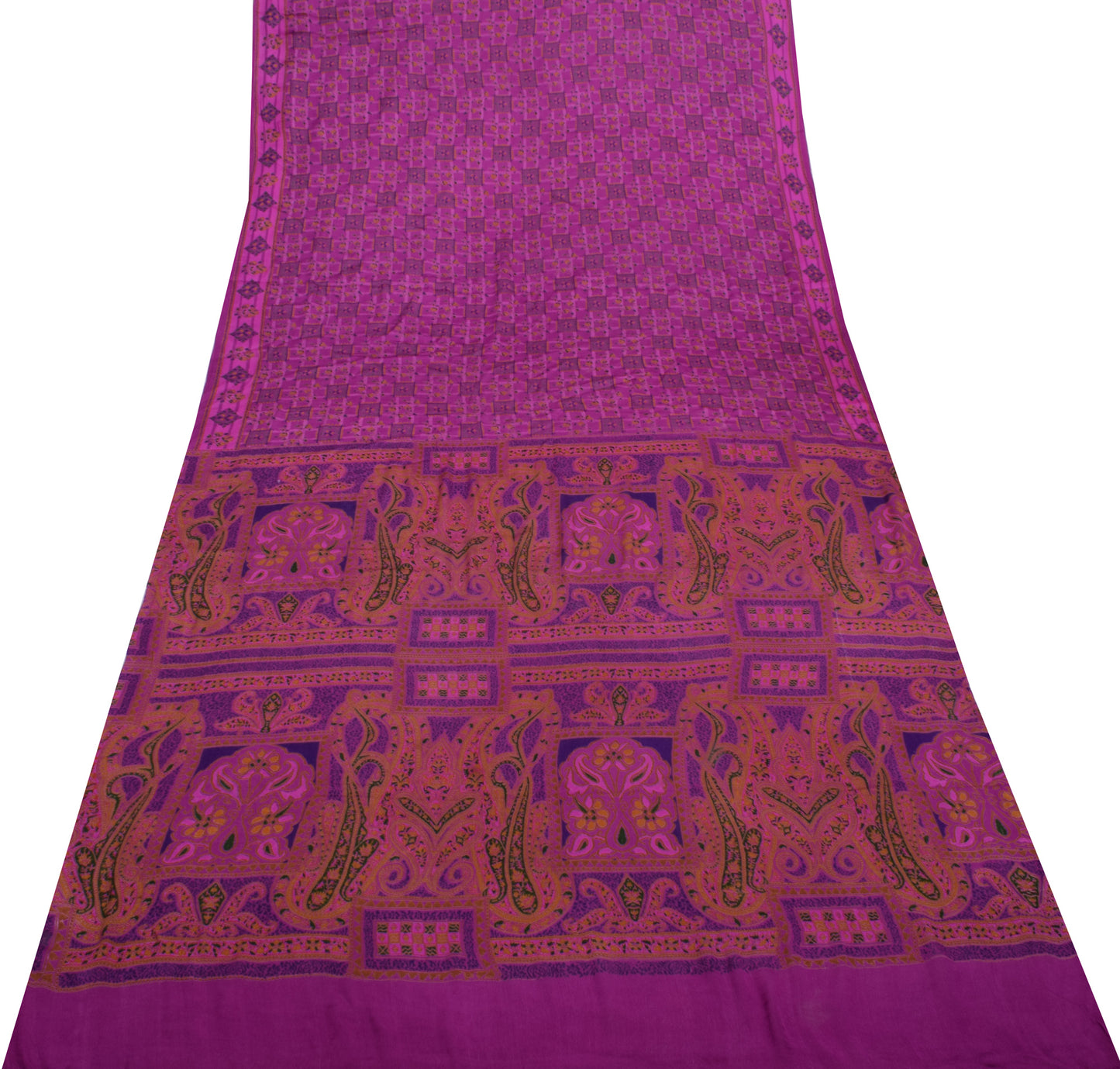 Sushila Vintage Magenta Scrap Saree Pure Georgette Silk Printed Sari Fabric