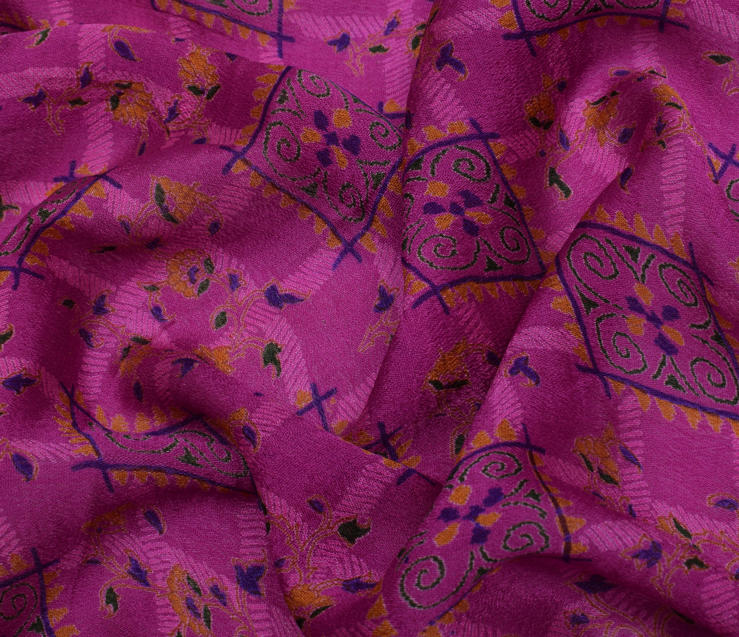 Sushila Vintage Magenta Scrap Saree Pure Georgette Silk Printed Sari Fabric