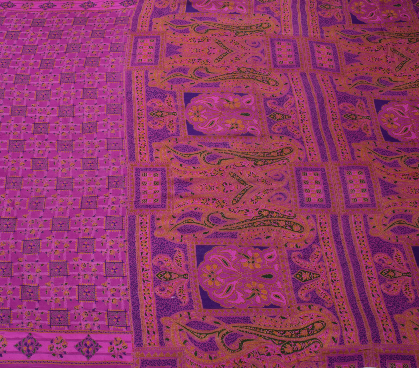Sushila Vintage Magenta Scrap Saree Pure Georgette Silk Printed Sari Fabric