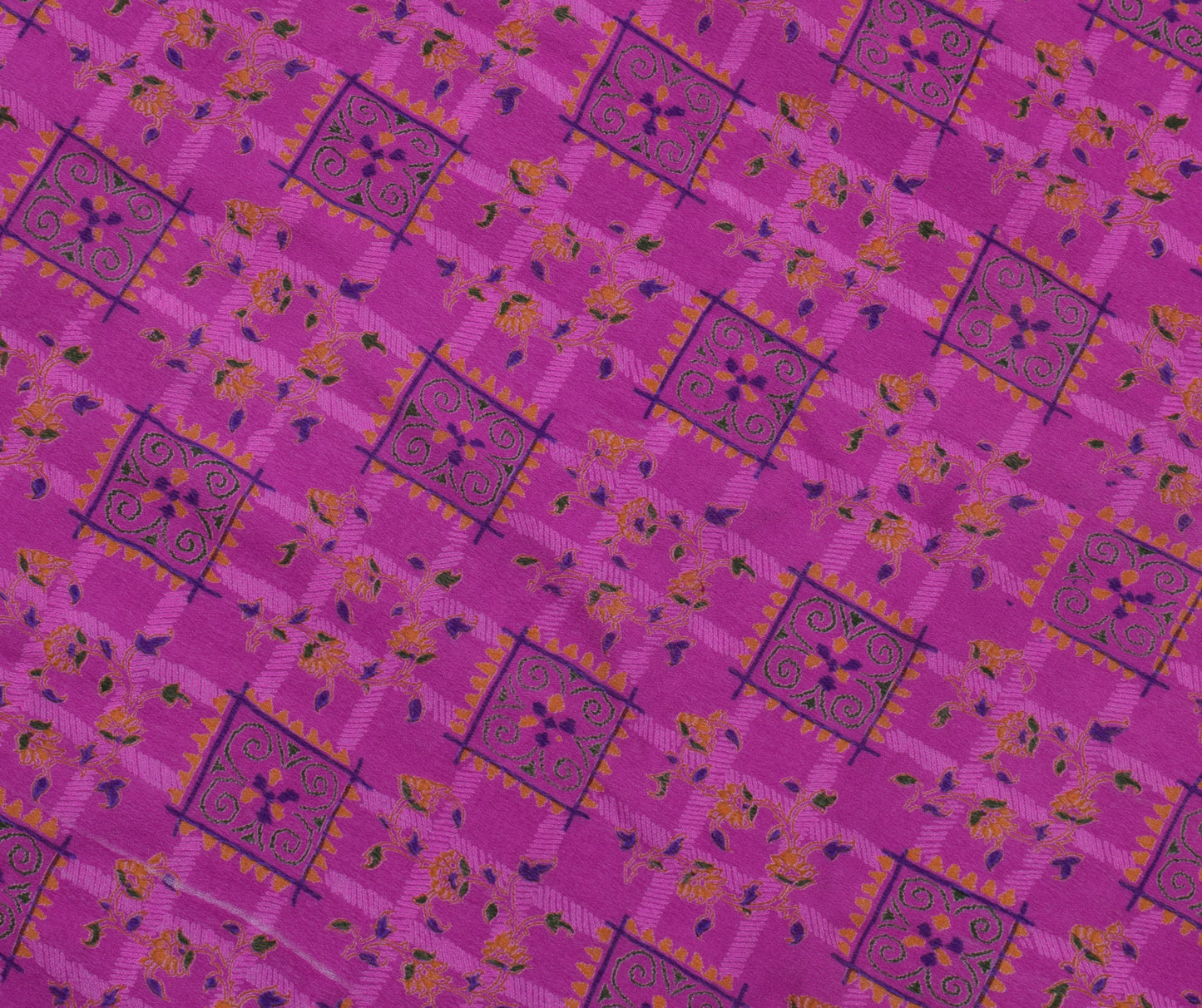 Sushila Vintage Magenta Scrap Saree Pure Georgette Silk Printed Sari Fabric