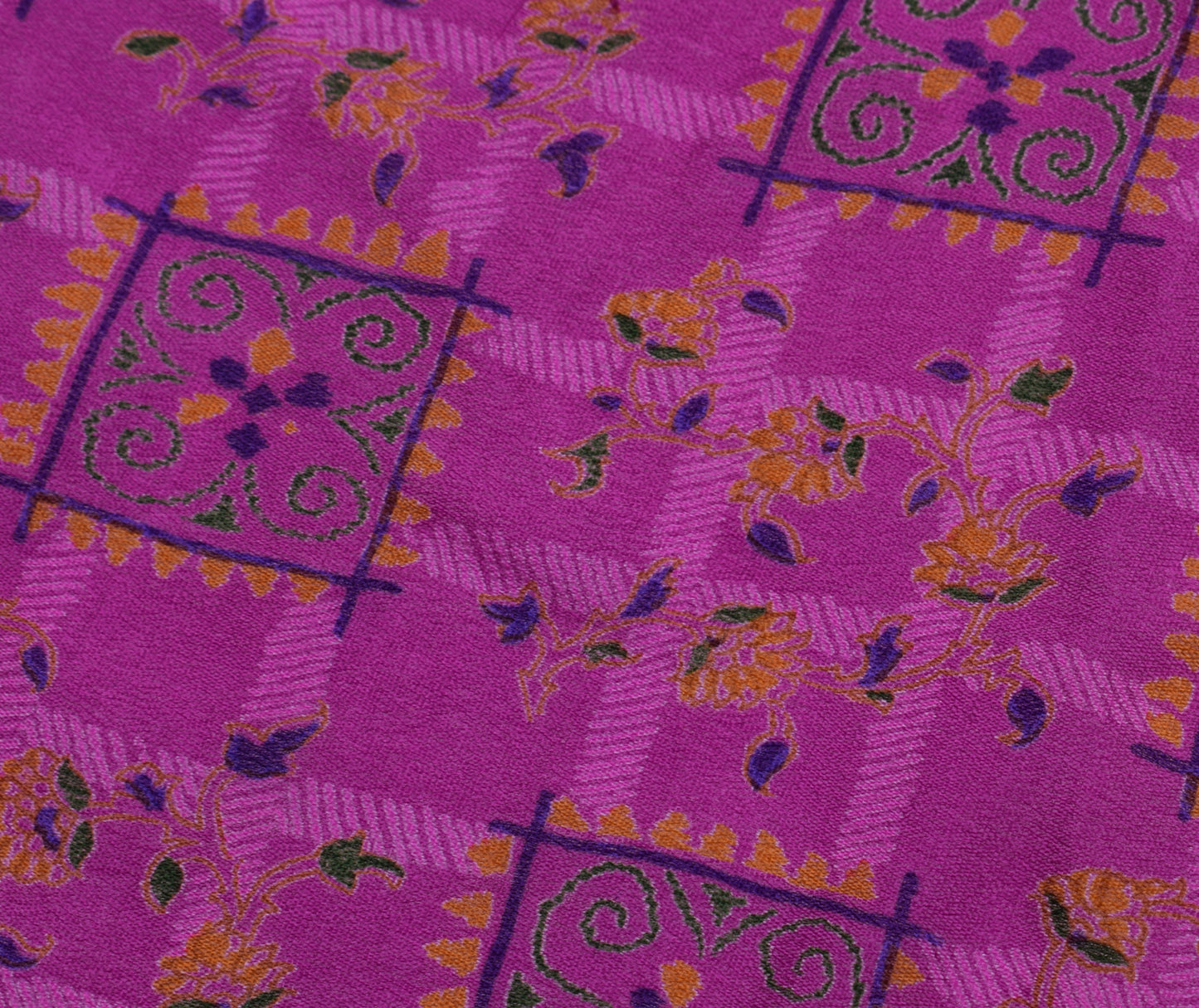 Sushila Vintage Magenta Scrap Saree Pure Georgette Silk Printed Sari Fabric