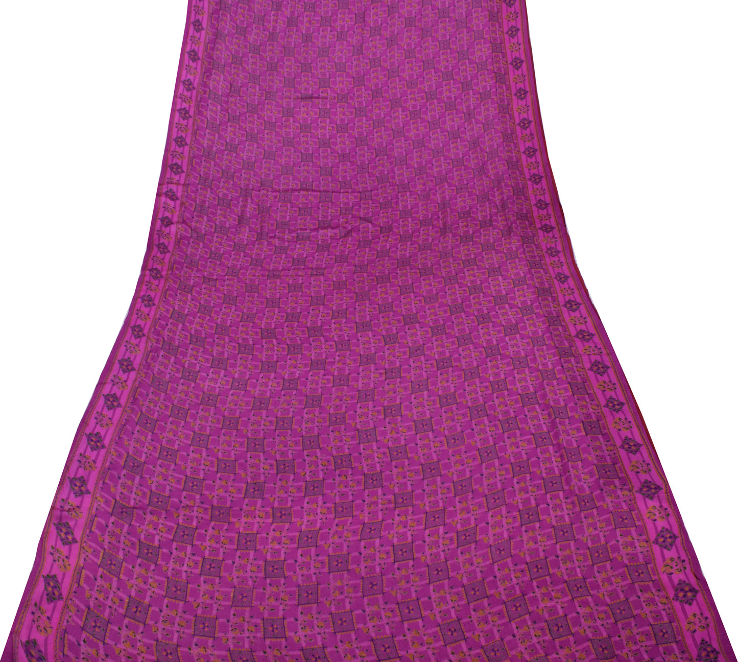 Sushila Vintage Magenta Scrap Saree Pure Georgette Silk Printed Sari Fabric