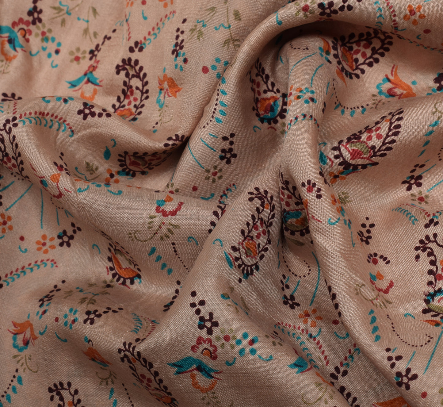 Sushila Vintage Brown Scrap Saree 100% Pure Silk Printed Paisley Sari Fabric