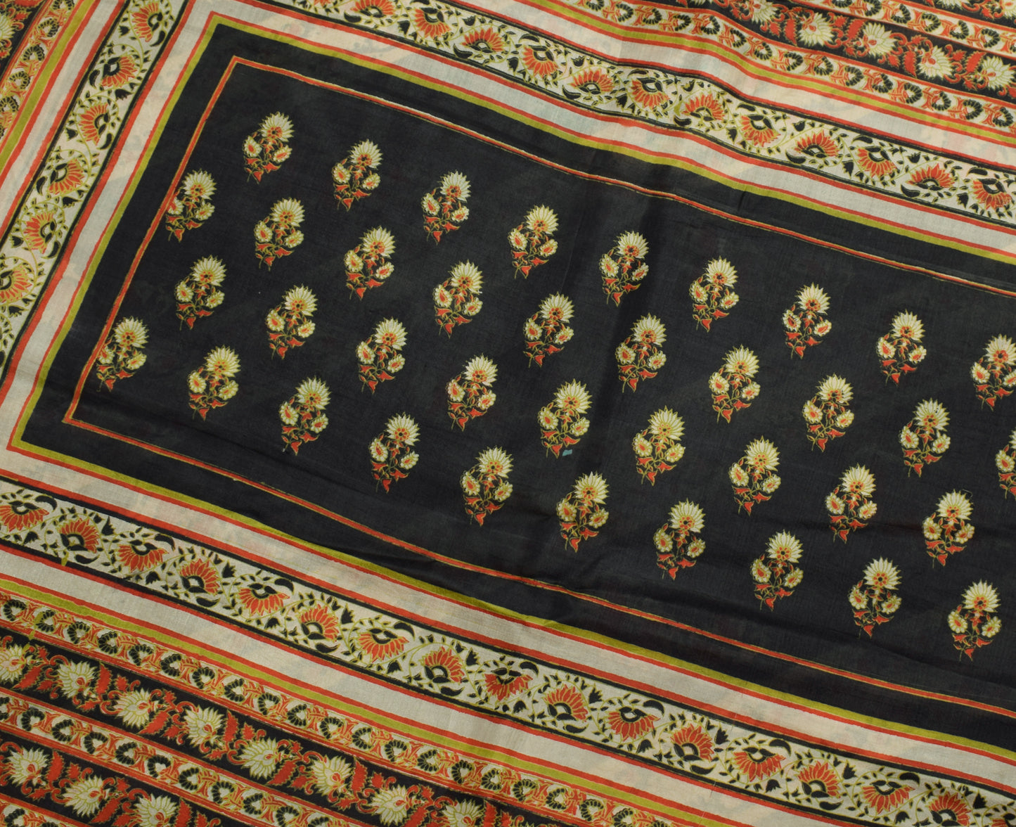 Sushila Vintage Black Scrap Saree 100% Pure Silk Printed Pailsey Sari Fabric