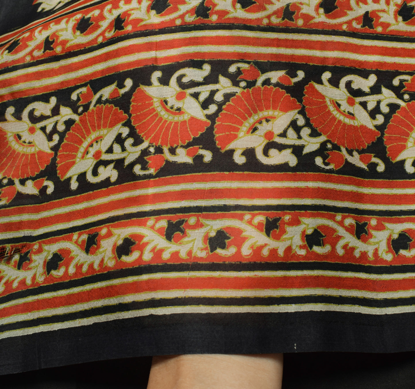 Sushila Vintage Black Scrap Saree 100% Pure Silk Printed Pailsey Sari Fabric