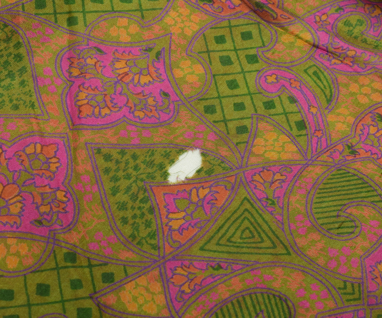 Sushila Vintage Green Scrap Saree 100%Pure Silk Printed Floral Sari Craft Fabric