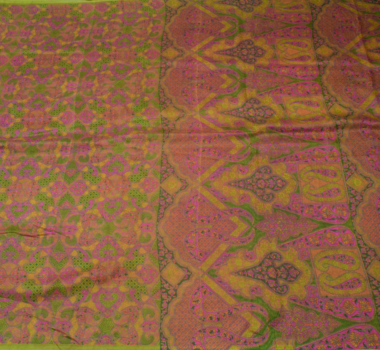 Sushila Vintage Green Scrap Saree 100%Pure Silk Printed Floral Sari Craft Fabric