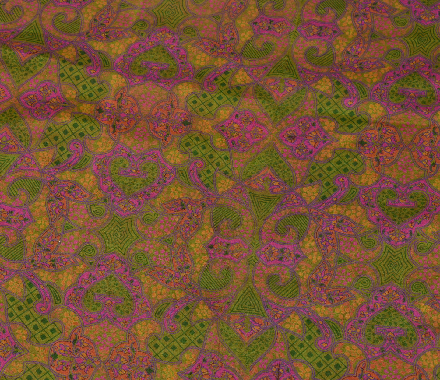Sushila Vintage Green Scrap Saree 100%Pure Silk Printed Floral Sari Craft Fabric