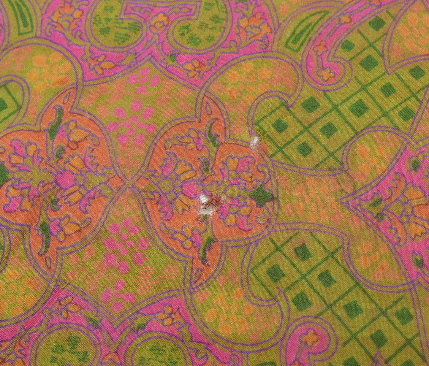 Sushila Vintage Green Scrap Saree 100%Pure Silk Printed Floral Sari Craft Fabric