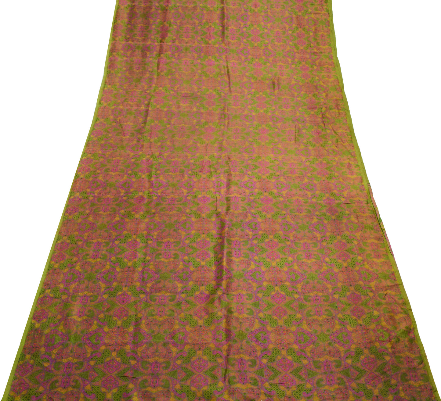 Sushila Vintage Green Scrap Saree 100%Pure Silk Printed Floral Sari Craft Fabric