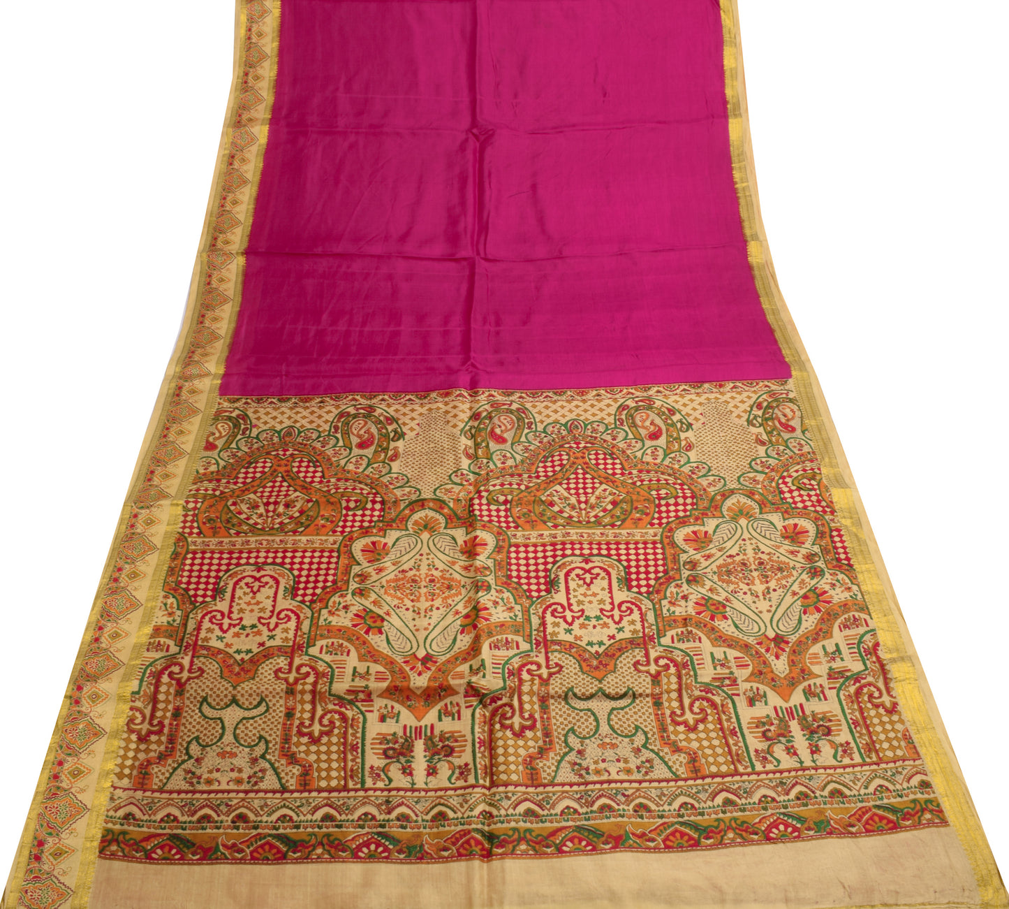 Sushila Vintage Dark Pink Scrap Saree 100% Pure Silk Printed Sari Craft Fabric