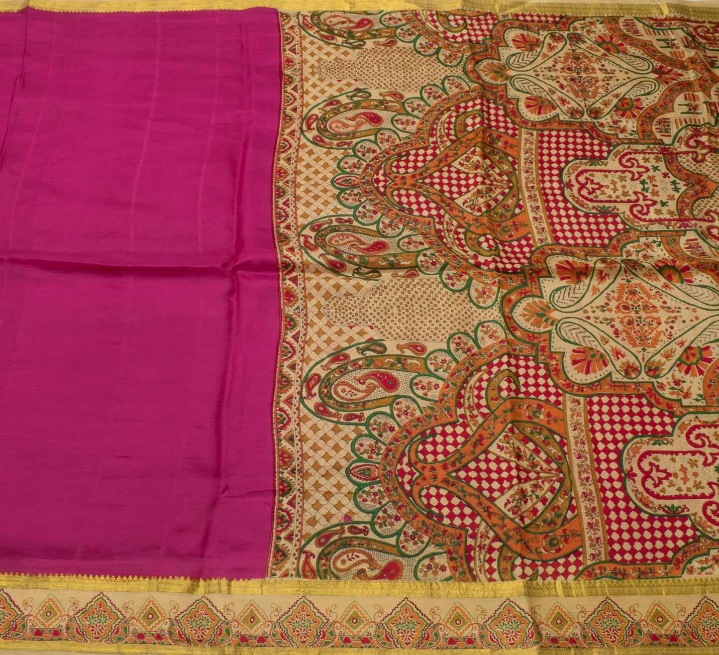 Sushila Vintage Dark Pink Scrap Saree 100% Pure Silk Printed Sari Craft Fabric