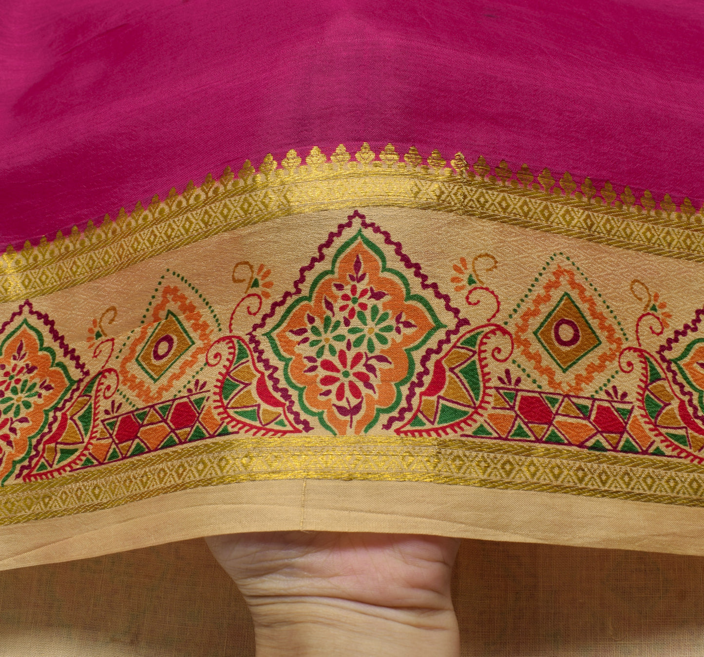 Sushila Vintage Dark Pink Scrap Saree 100% Pure Silk Printed Sari Craft Fabric