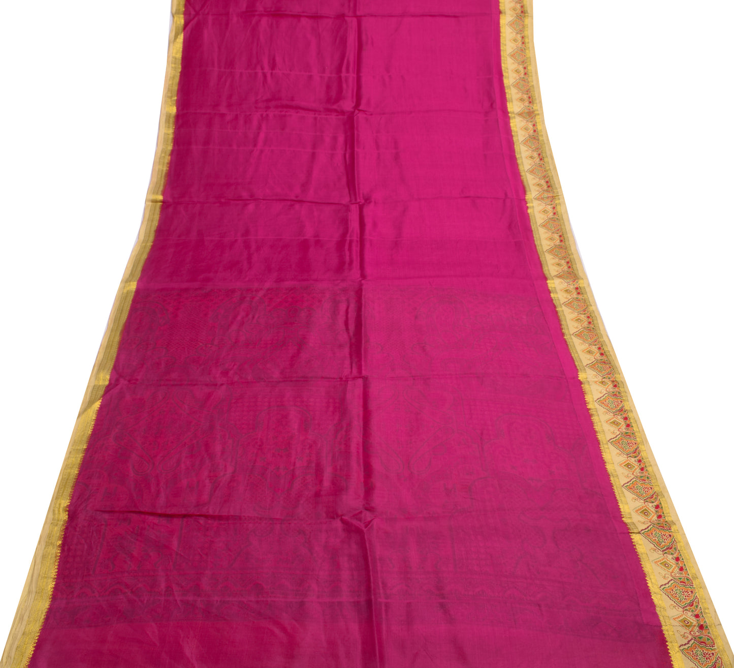 Sushila Vintage Dark Pink Scrap Saree 100% Pure Silk Printed Sari Craft Fabric