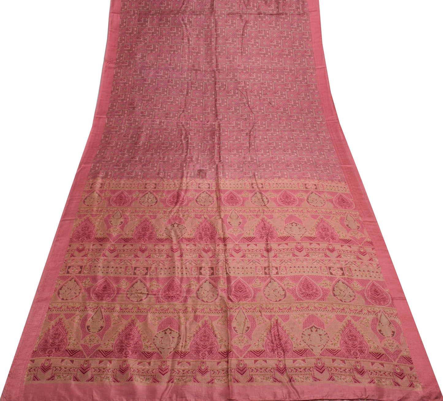 Sushila Vintage Scrap Saree 100% Pure Silk Printed Floral Soft Sari Craft Fabric