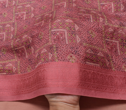 Sushila Vintage Scrap Saree 100% Pure Silk Printed Floral Soft Sari Craft Fabric
